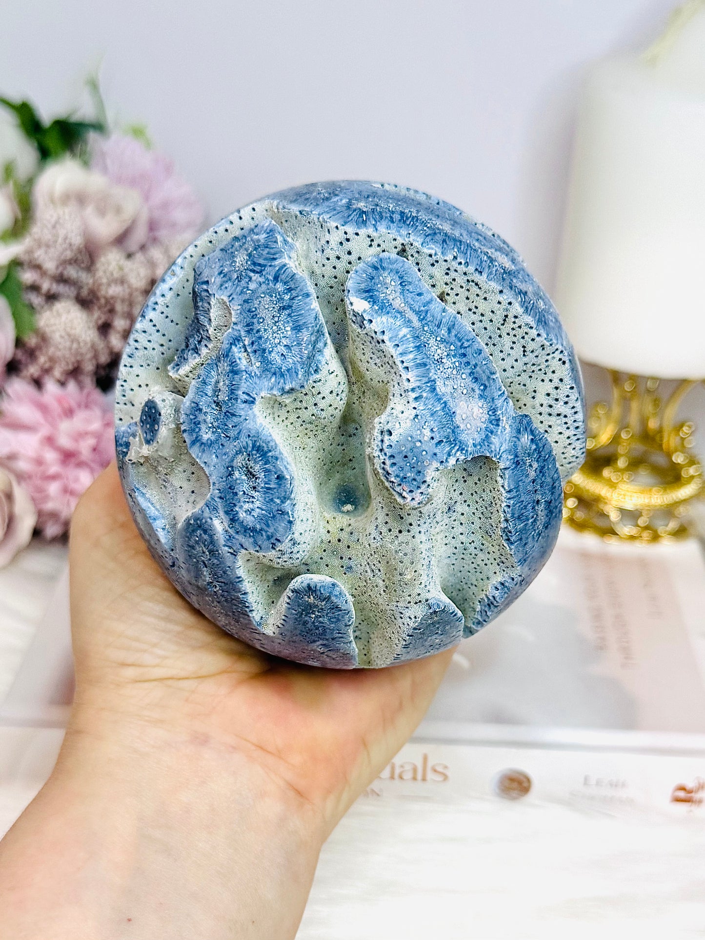 Rare Natural Large Blue Coral Fossil Sphere 732g