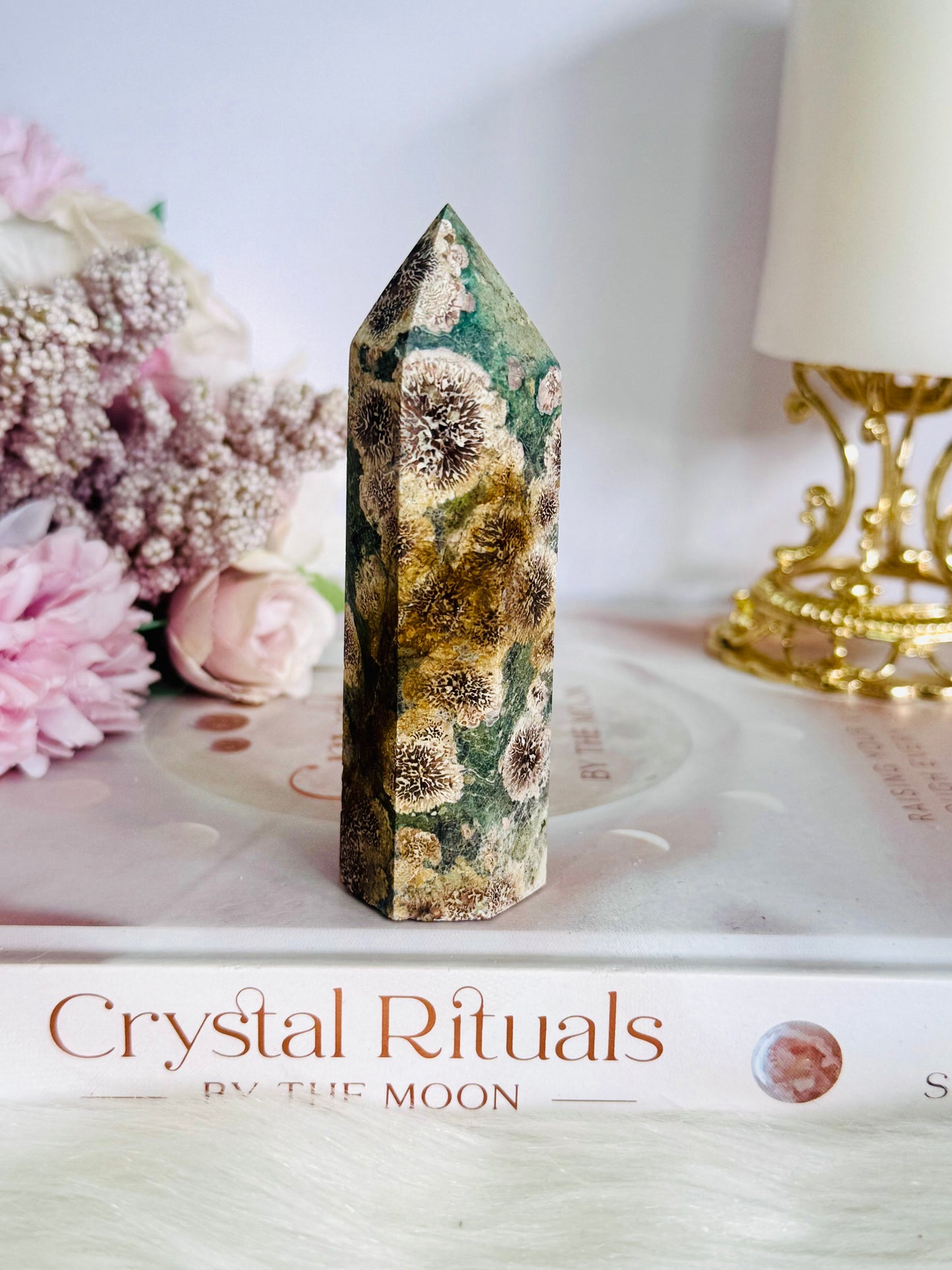 Beautiful Chunky 9cm Green Firework | Flower Agate Tower