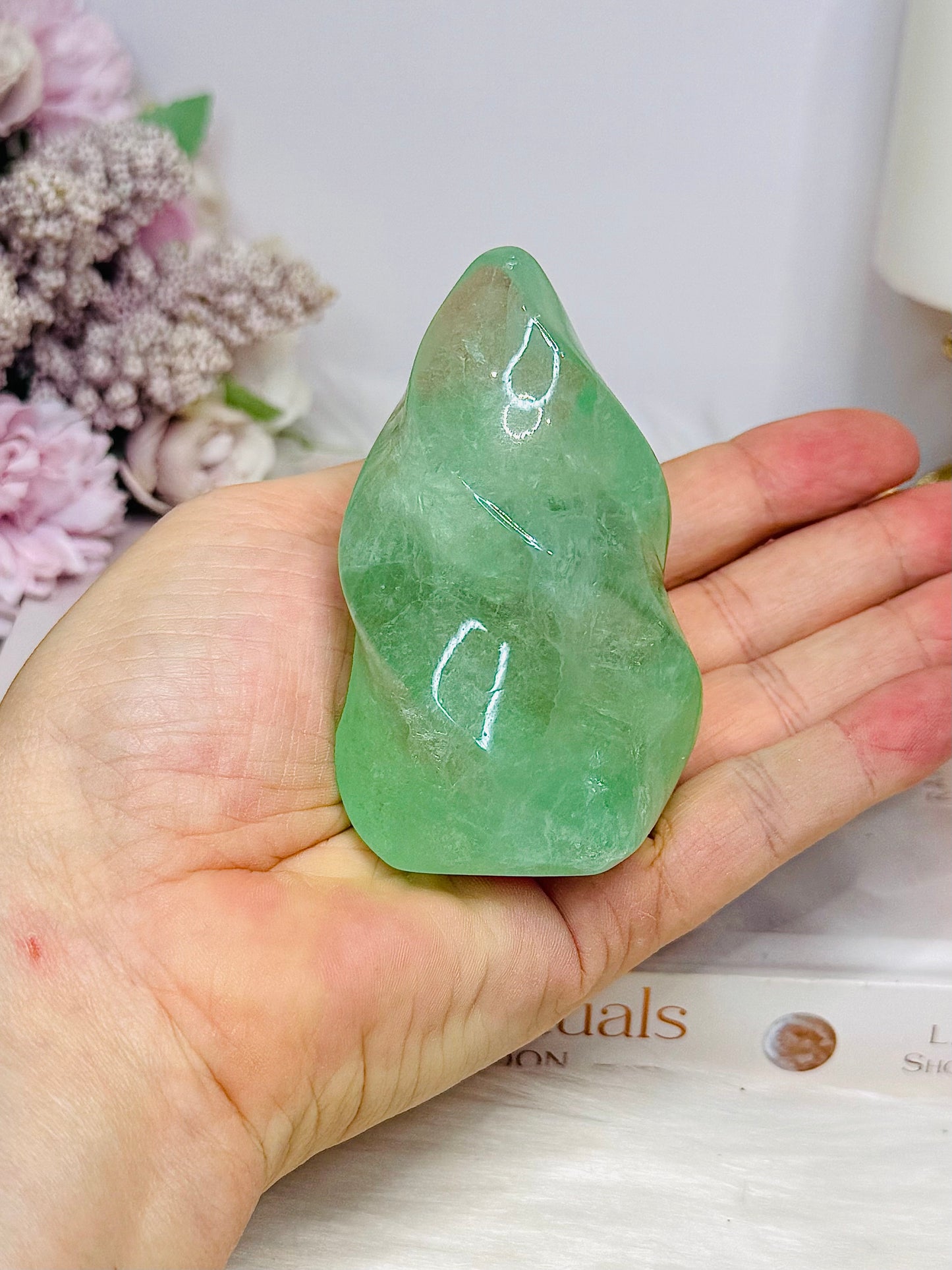 Green Fluorite Carved Flame 8cm 264g