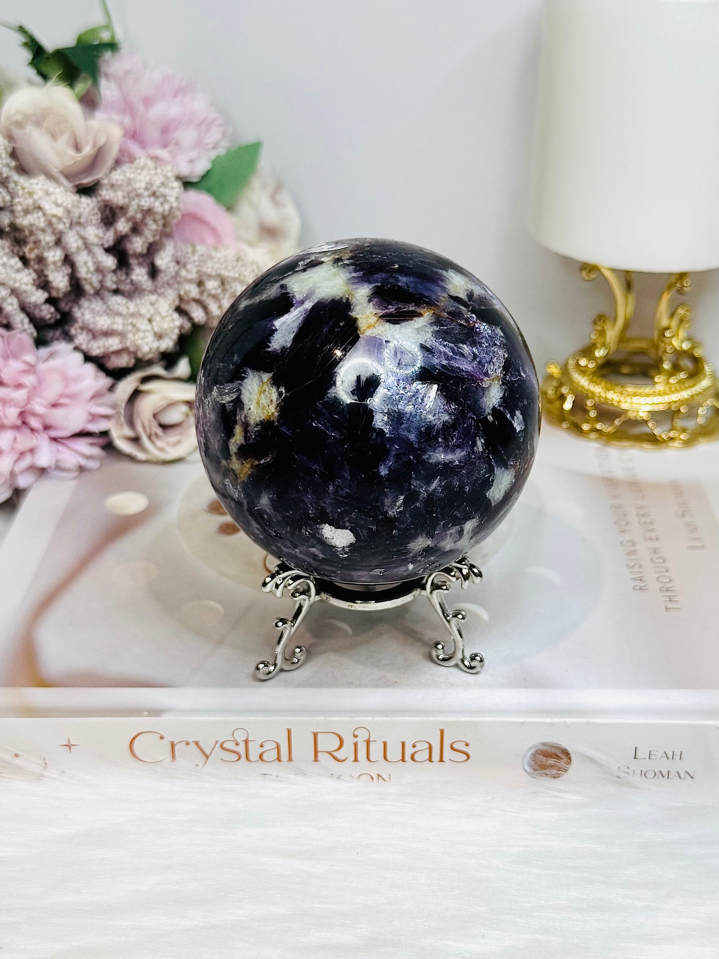 Large Lepidolite | Purple Mica Sphere on Stand 629g