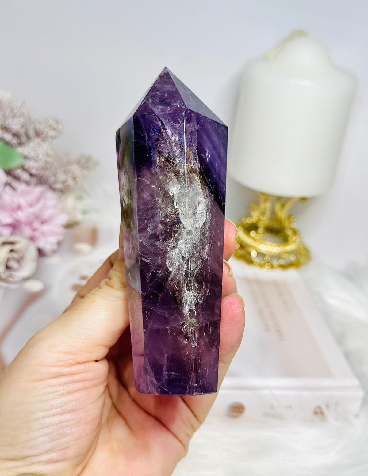 Phantom Amethyst Wand | Tower 11.5cm With Rainbows