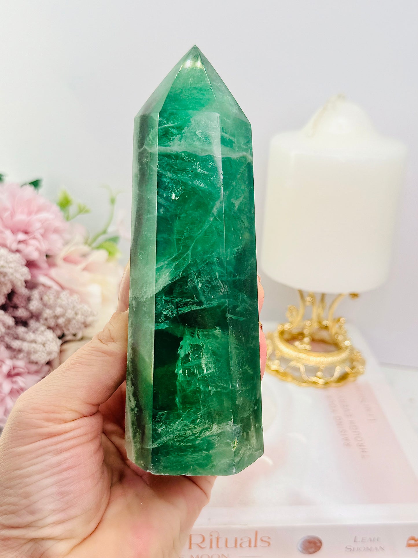 Incredible Large 456gram 14cm Green Fluorite Tower