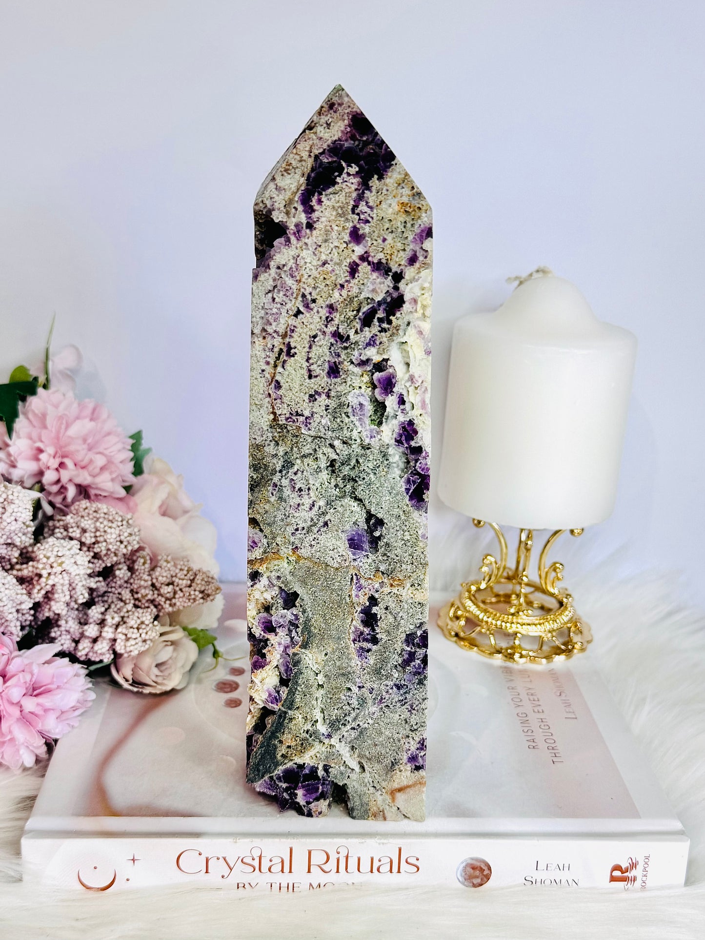 Absolutely Sensational Huge Naturally Formed Purple Cubed Fluorite in Matrix Carved Tower | Generator 22.5cm