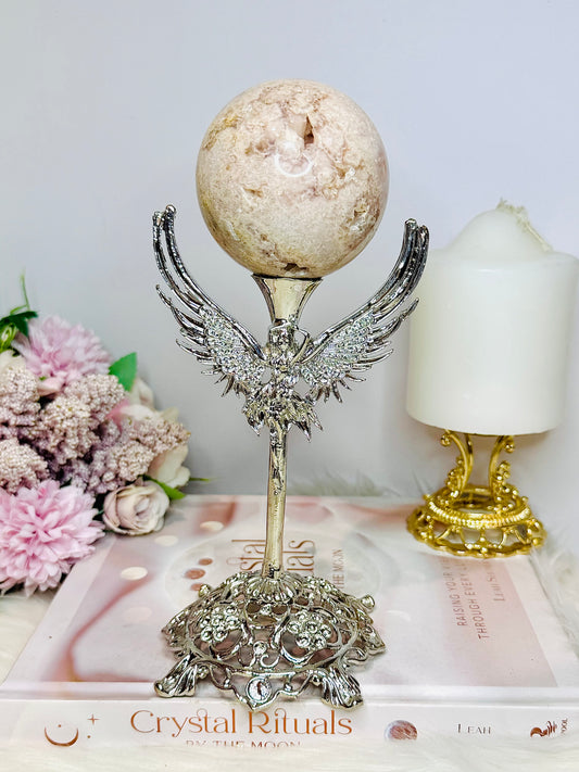Large Druzy Pink Amethyst Sphere 349g On Silver Stand 21cm