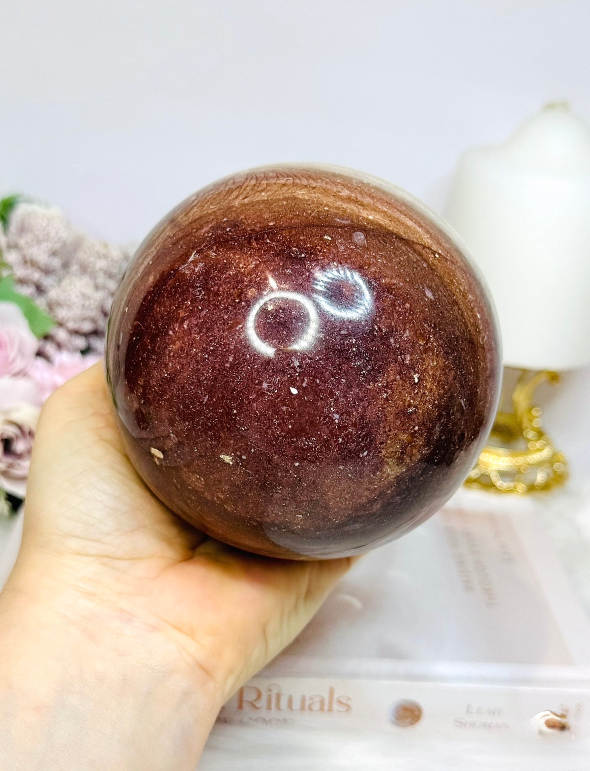 Large Chocolate Calcite Sphere On Stand 1.3KG