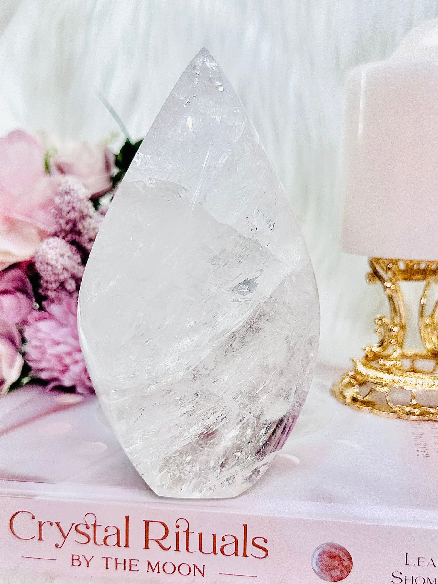 The Most Absolutely Stunning High Grade Large Clear Quartz Carved Flame | Freeform with Rainbows From Brazil 677grams