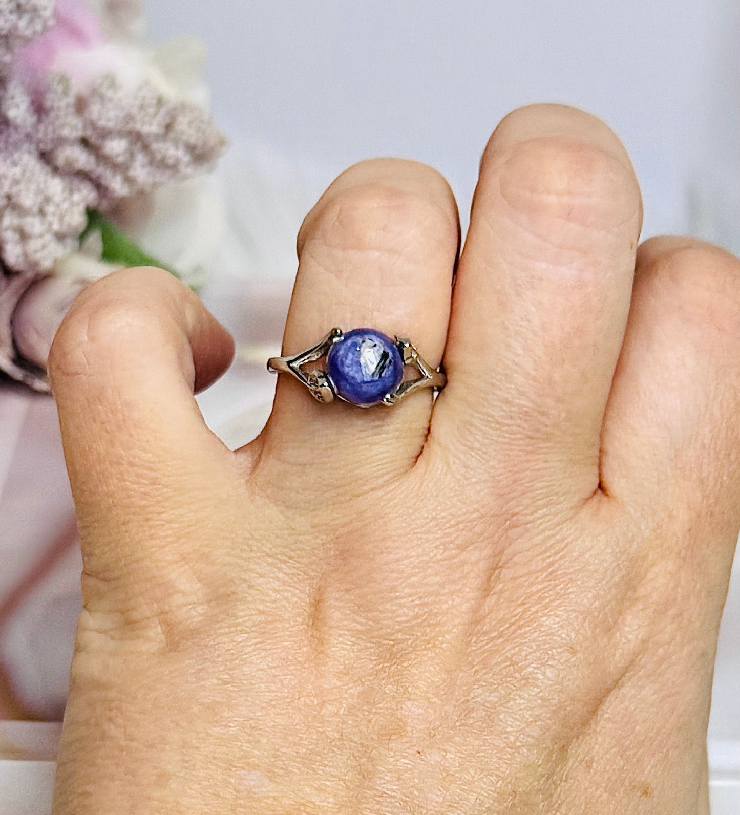 Purple Charoite Adjustable Silver Ring in Gift Bag