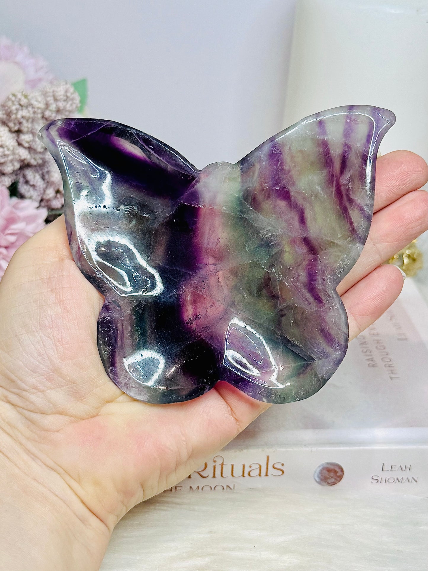 Rainbow Fluorite Carved Butterfly Bowl 9cm