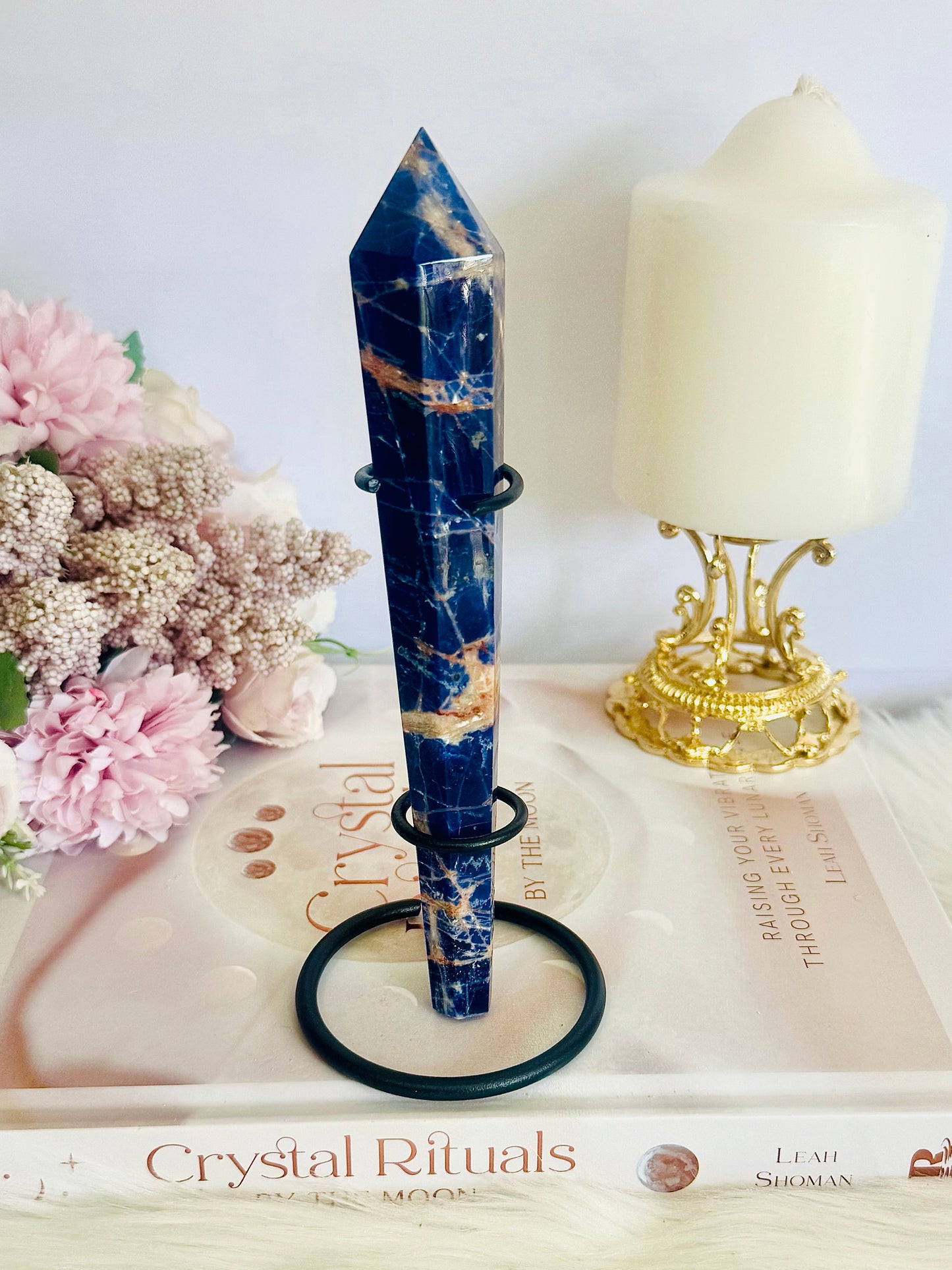 Sodalite Carved Wand | Tower on Stand 17cm