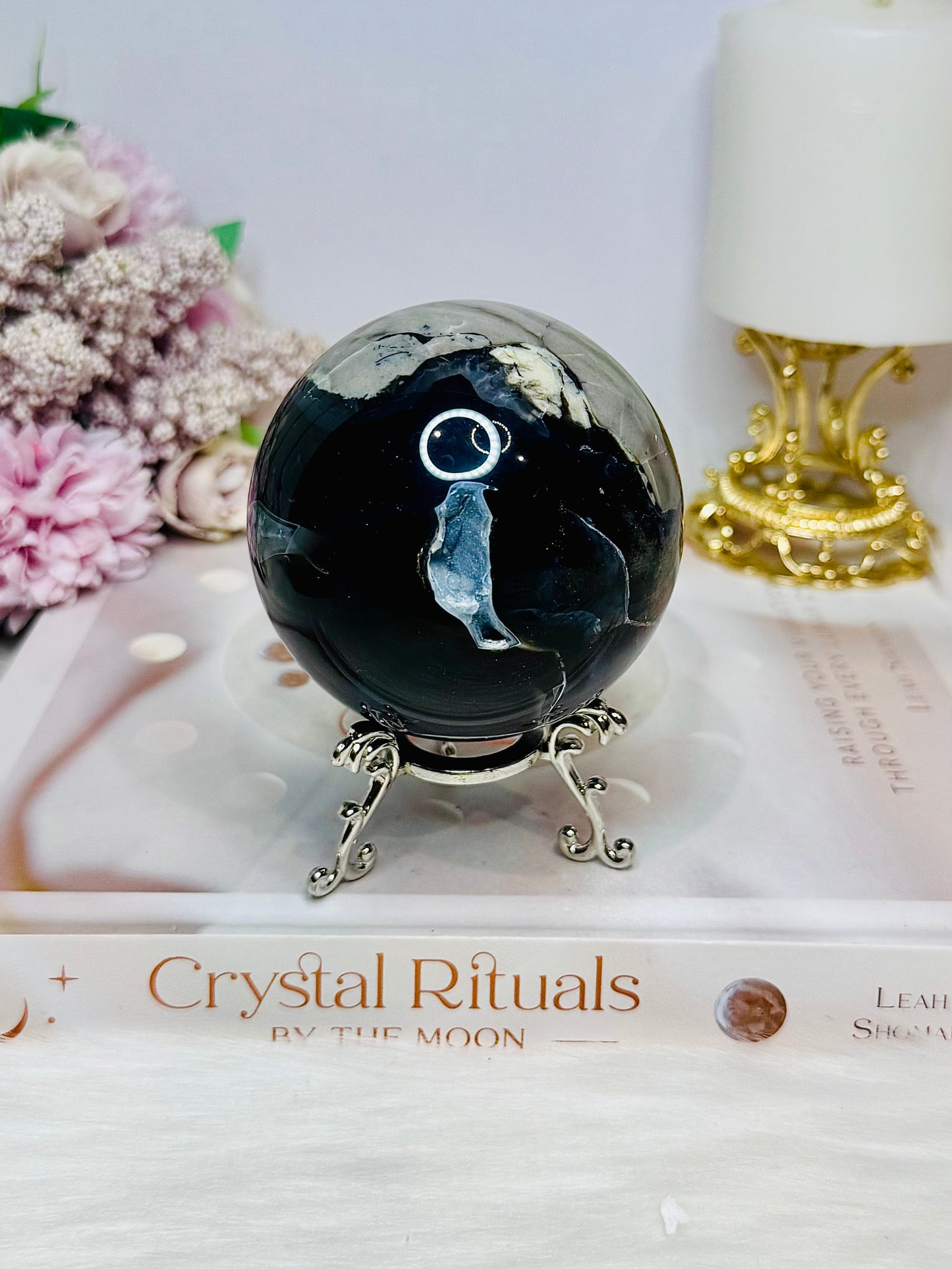 Natural Volcano Agate Druzy Sphere UV Reactive On Stand 445g