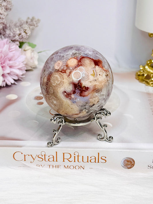 High Grade Pink Amethyst Sugar Druzy Sphere on Stand 281g