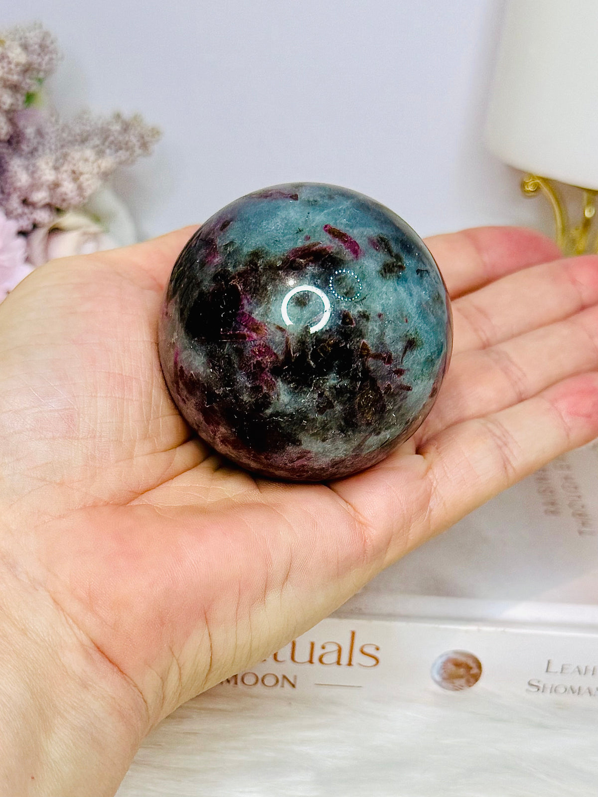 Rare Aquamarine & Pink Tourmaline Sphere on Stand 234g