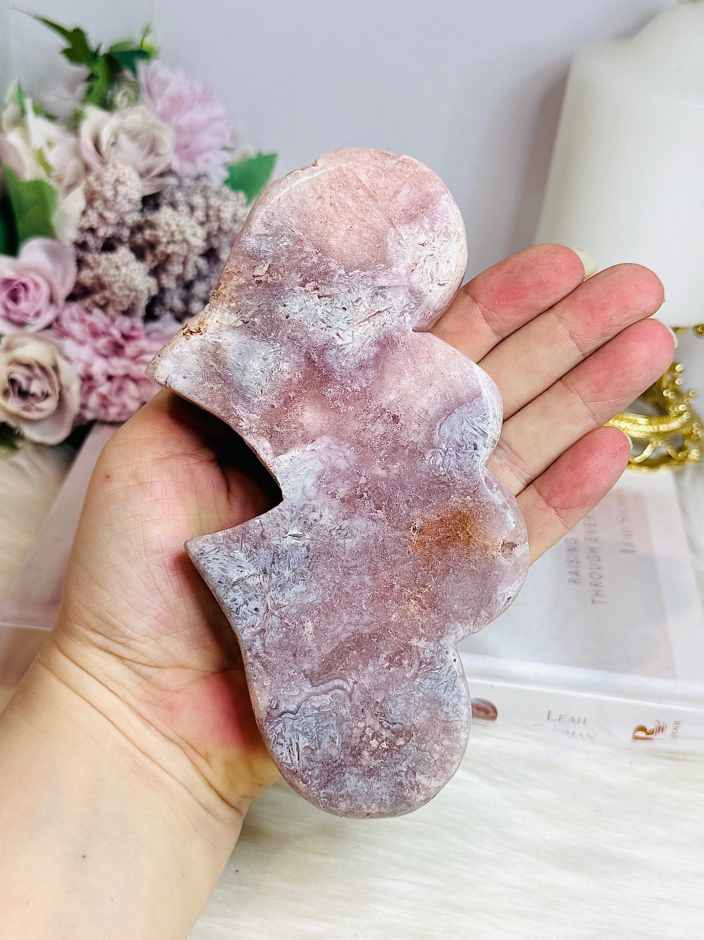 Large Pink Amethyst Druzy Double Hearts On Stand 15cm Long 471g
