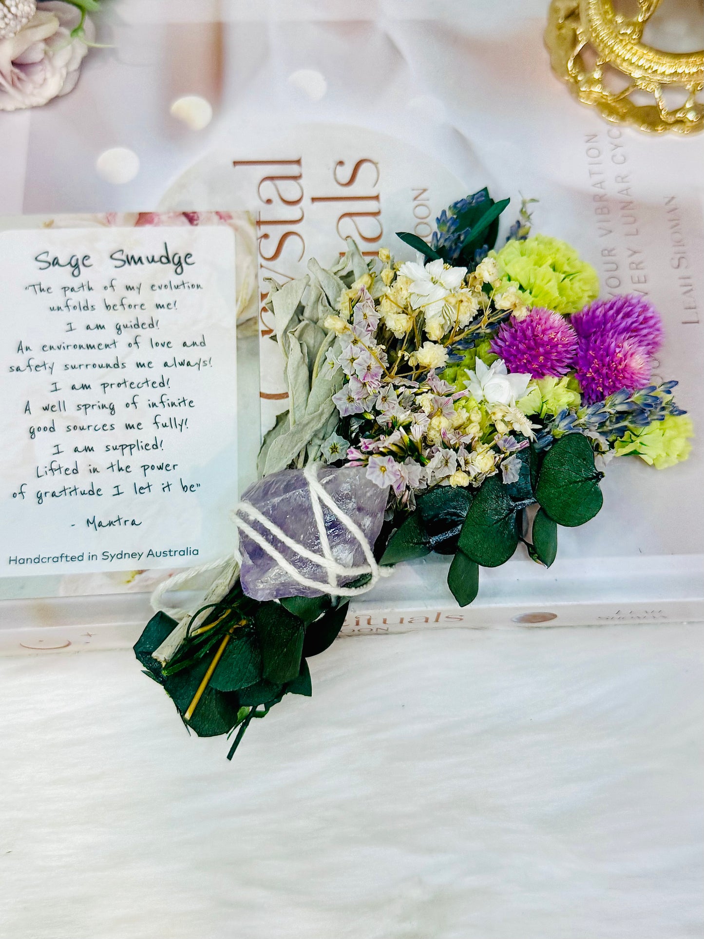 Amethyst Sage Smudge Floral Wand | Handmade Cleansing Bundle (limited stock)