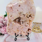 Huge 20cm Chunky 1.2KG Druzy Pink Amethyst Slab | Platter from Argentina On Stand