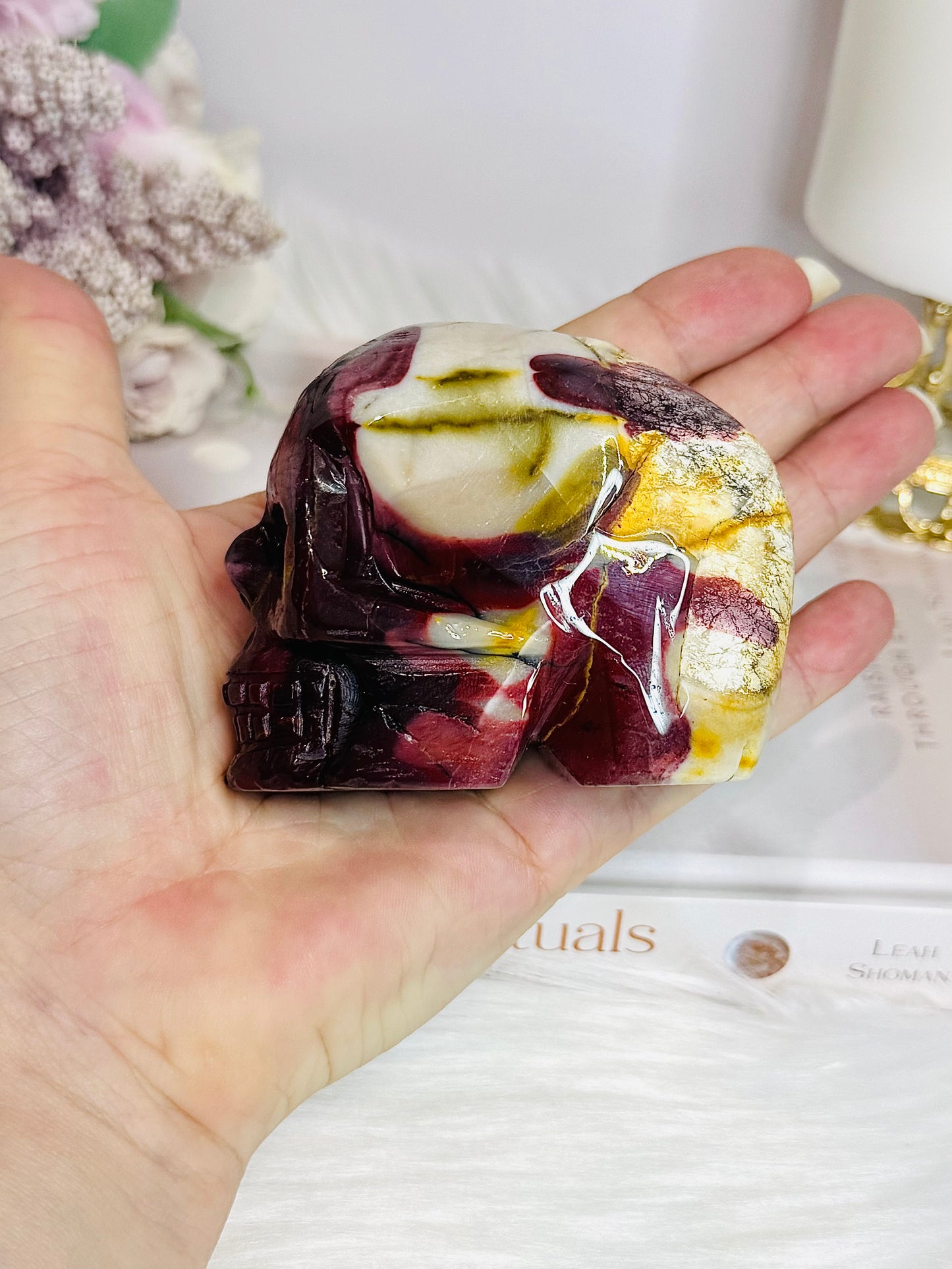 Mookaite Jasper Carved Skull 8cm 330g (natural crack)