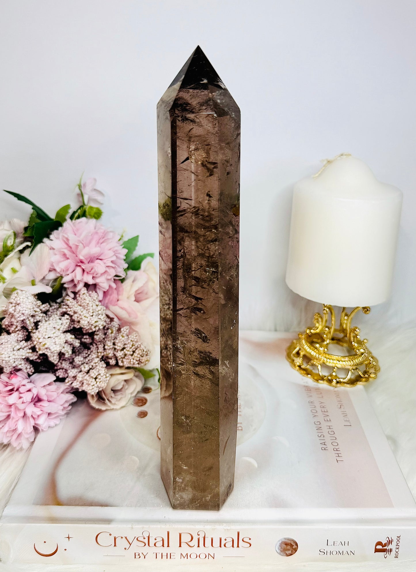 Classy & Fabulous Chunky Large 23cm Smokey Quartz Tower with Rainbows