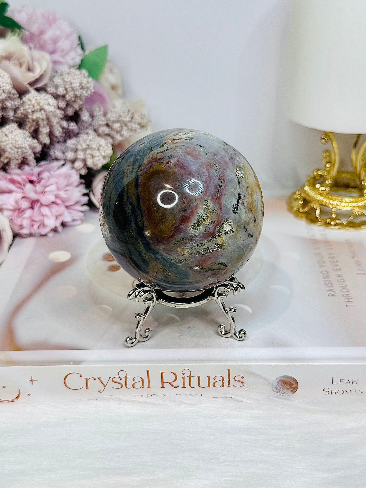 Ocean Jasper Sphere on Stand 443g