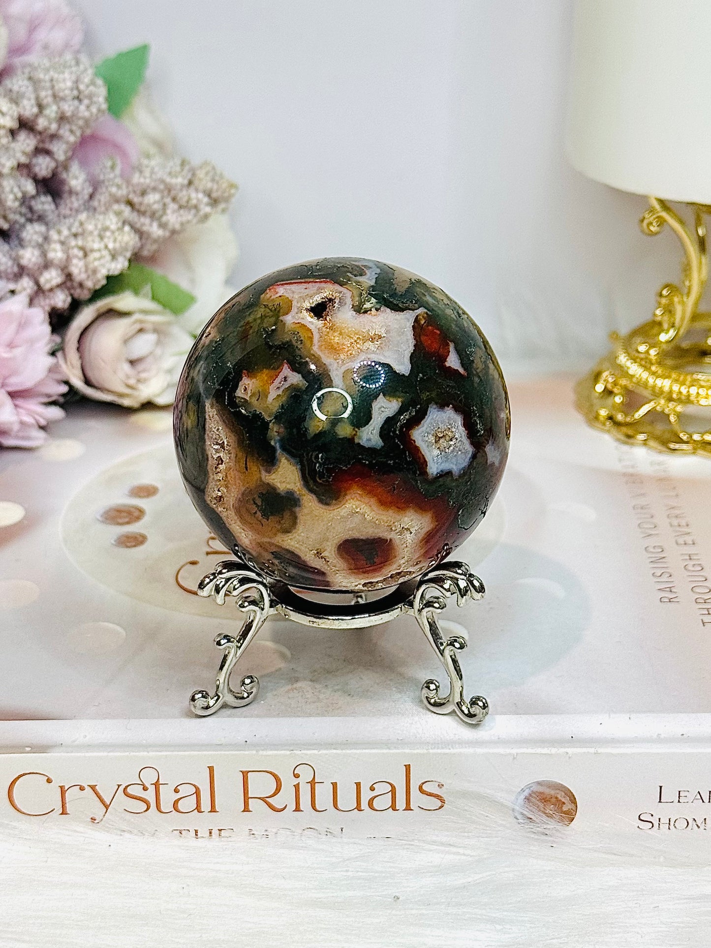 Red Moss Agate Druzy Sphere on Stand 280g