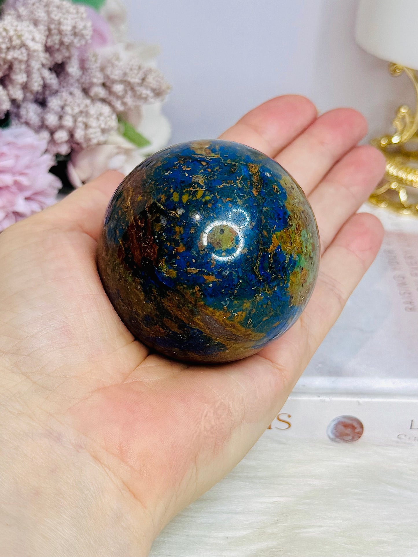 Azurite Sphere on Stand 303g