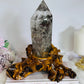 Stunning Large High Grade Garden Quartz | Lodolite Tower on Timber Base 1.02KG 21cm