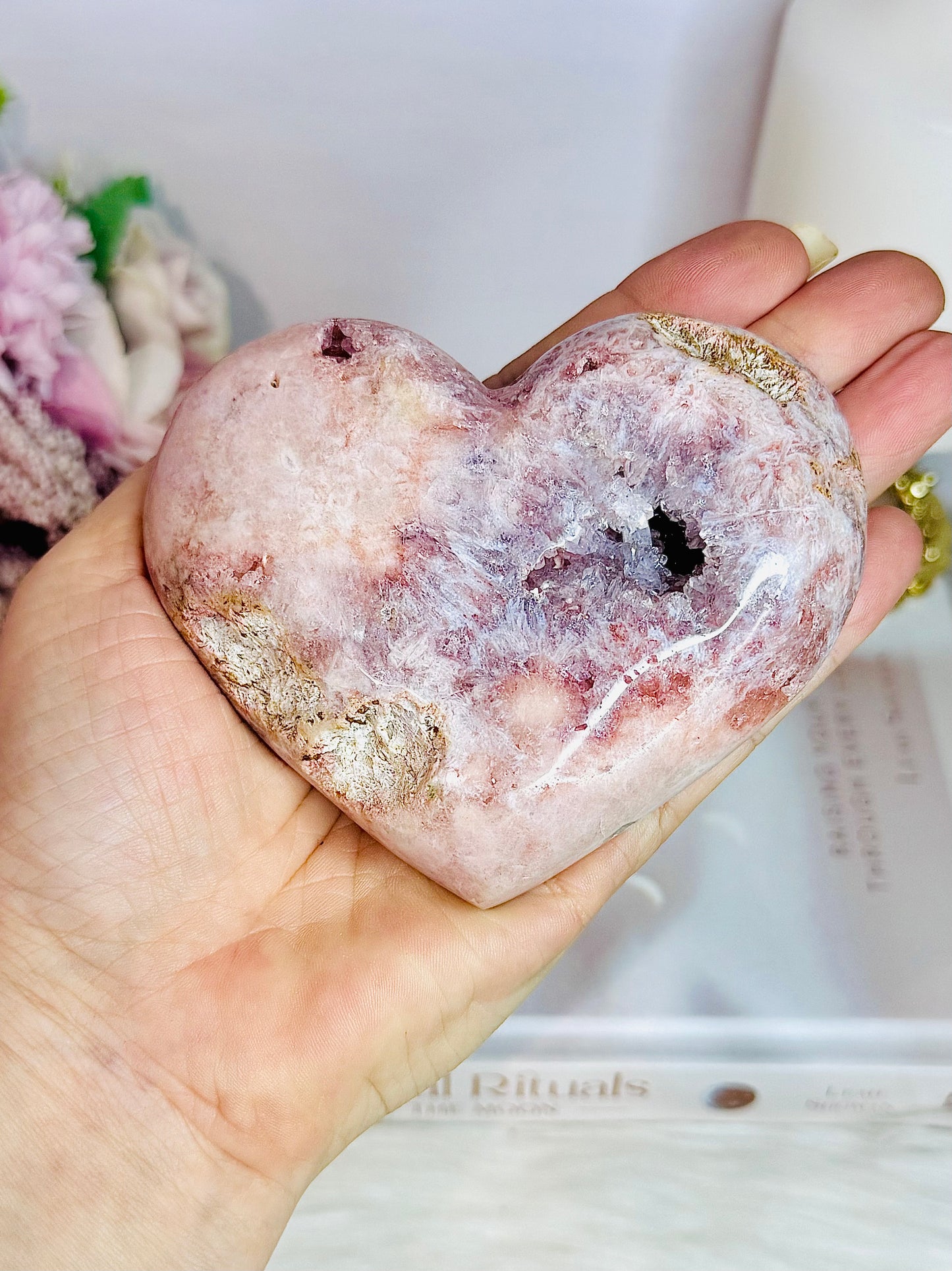 Precious Pink Amethyst Druzy Amethyst Heart on Stand 11cm