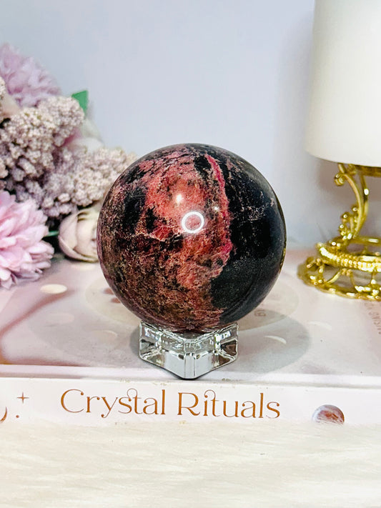 Large Rhodonite Sphere on Stand 626g