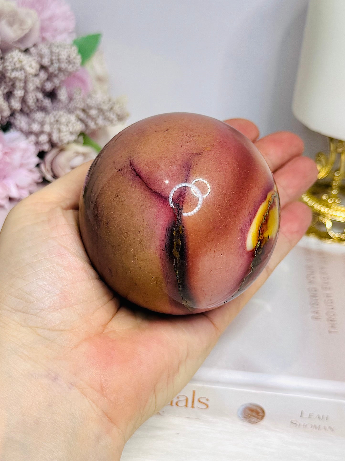 Large Mookaite Jasper Sphere on Stand 494g