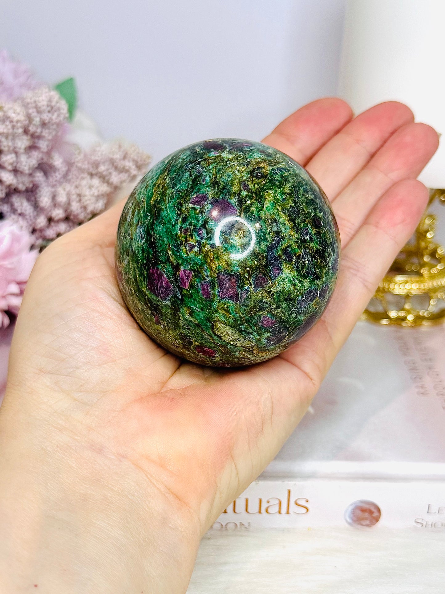 Ruby In Fuchsite Sphere UV Reactive On Stand 378g