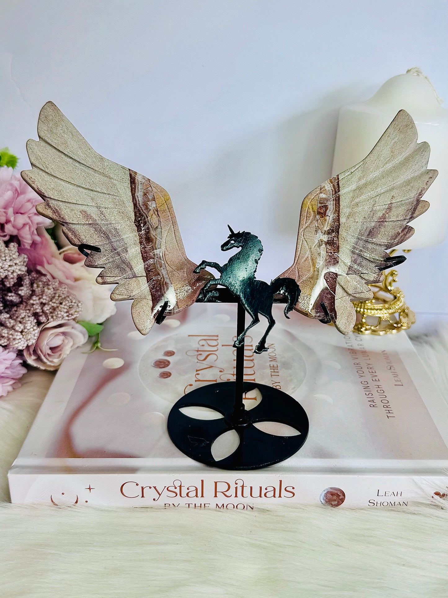 Beautiful Large 16.5cm Tall Jasper Wings On Unicorn Stand