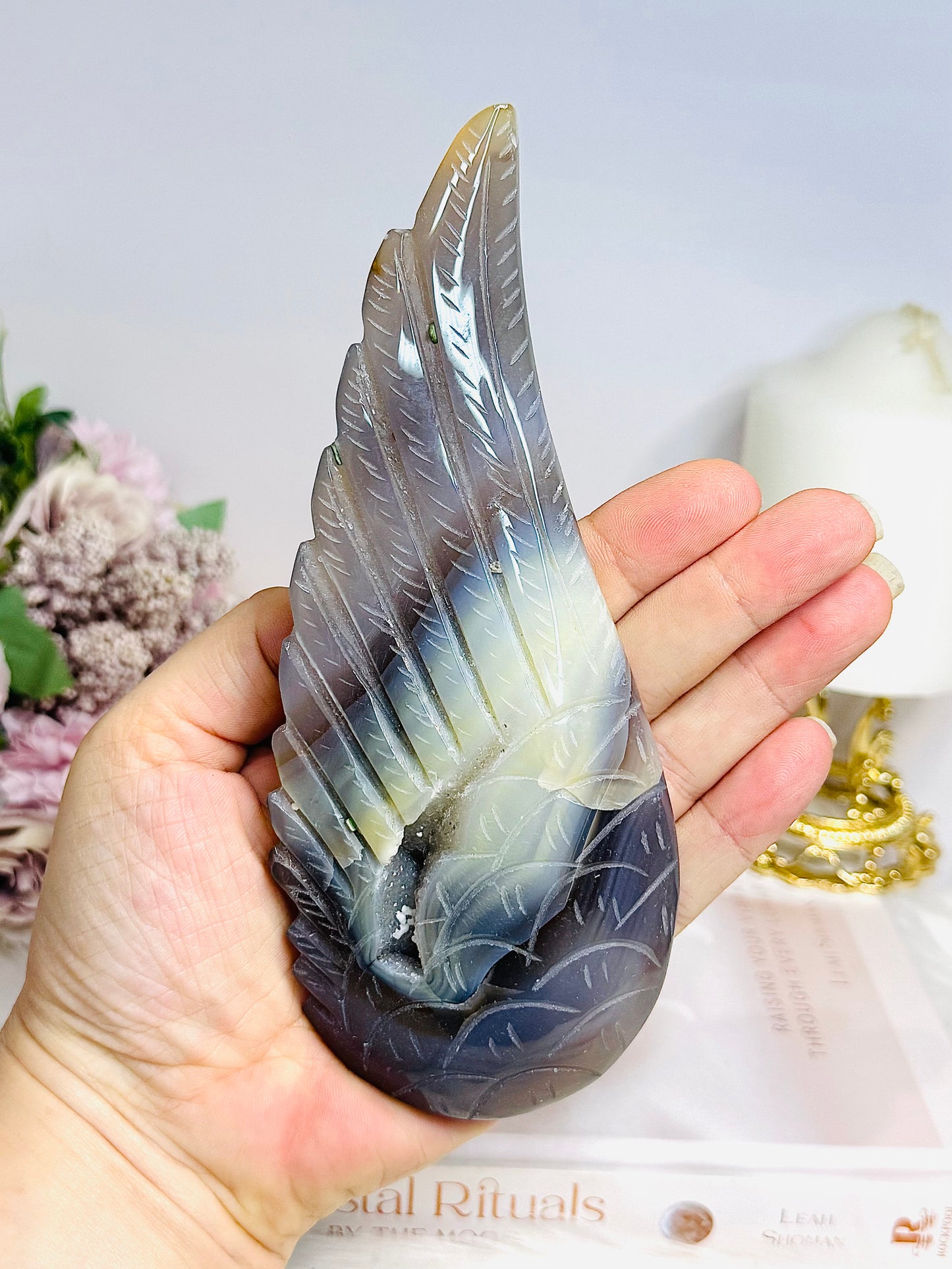 Large Druzy Angel Agate Wing on Stand 17cm