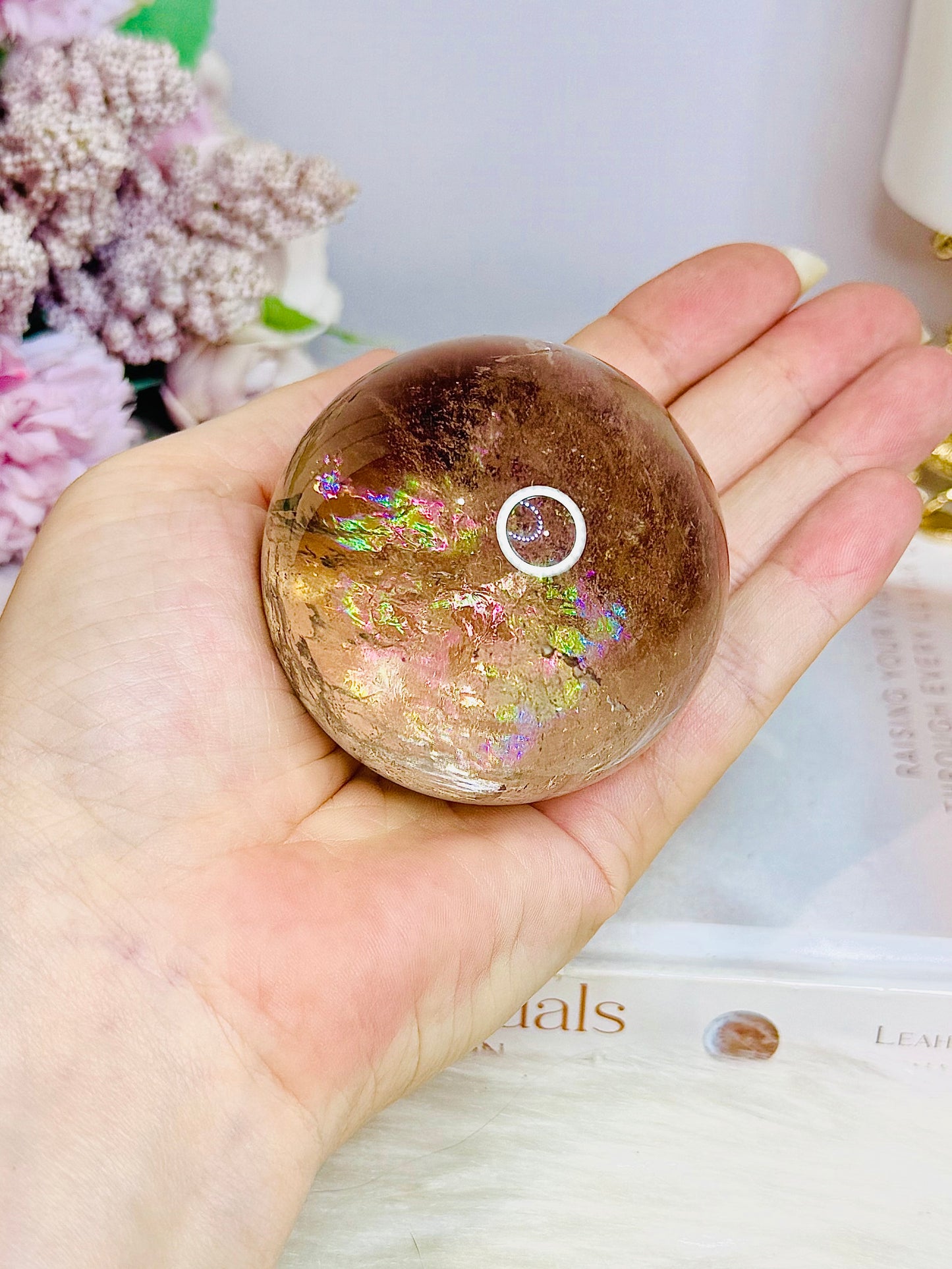 High Grade Smokey Quartz Sphere Full of Rainbows on Stand 307g