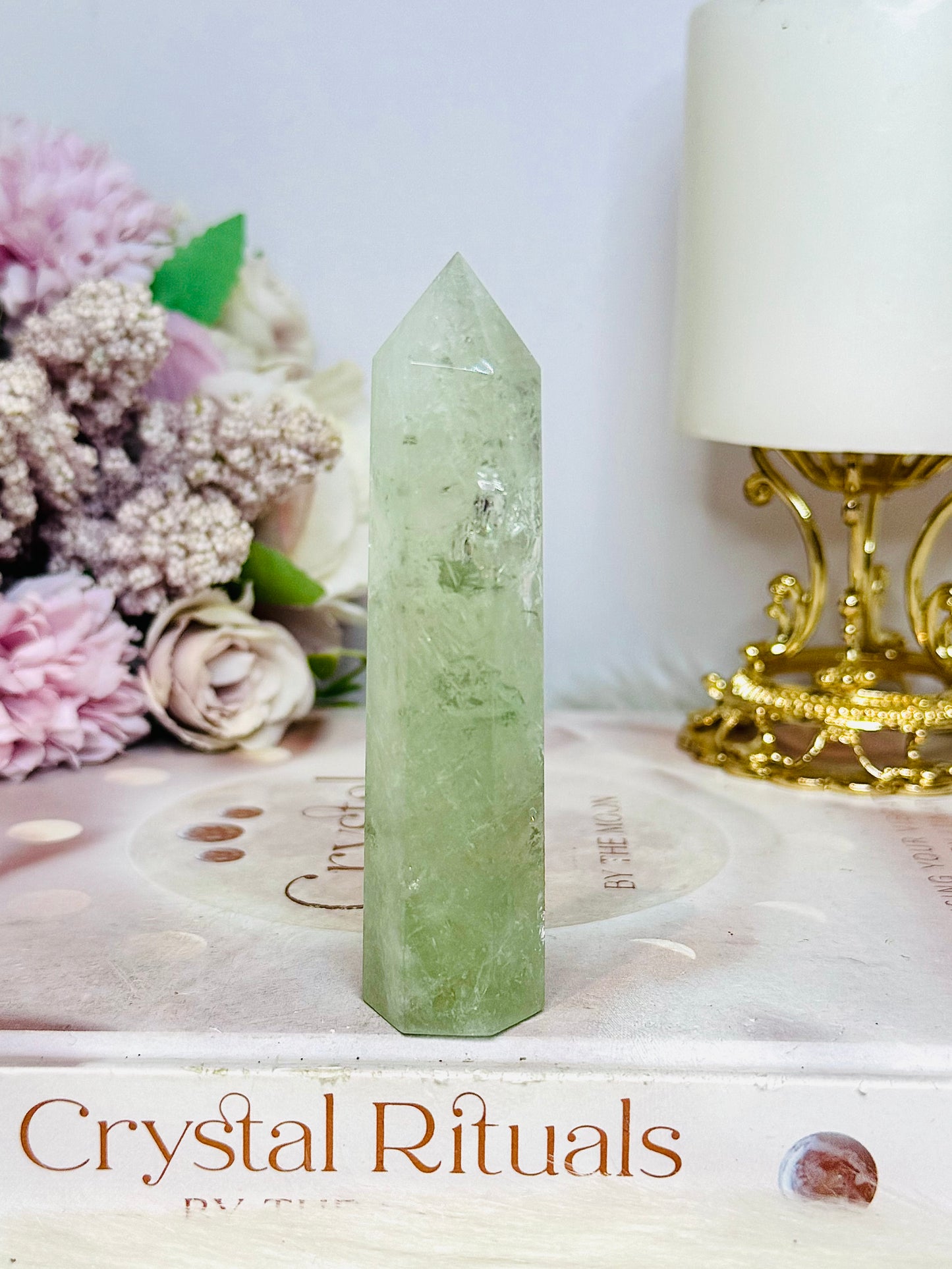 Natural Prasiolite | Green Amethyst Tower 9.5cm with Rainbows