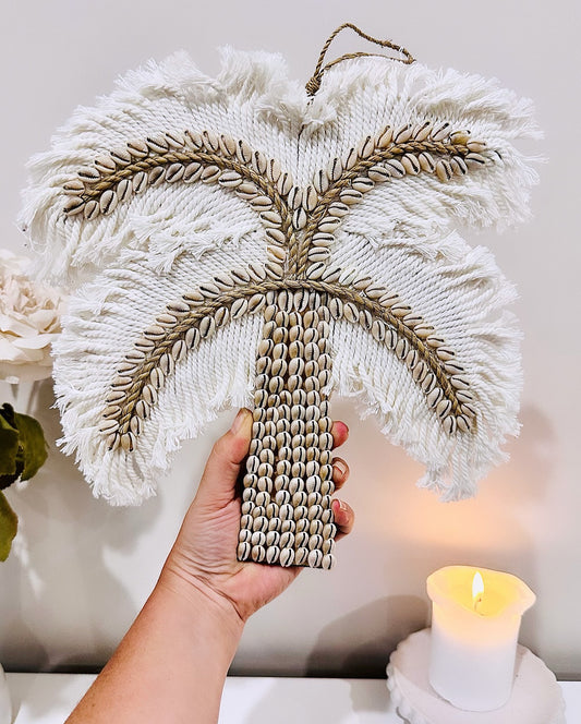 Natural Large White Shell Macrame Palm Tree Wall Decor 28cm x 24cm