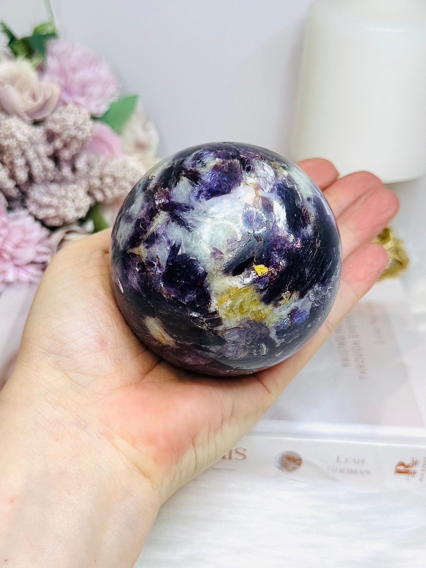 Large Lepidolite | Purple Mica Sphere on Stand 629g