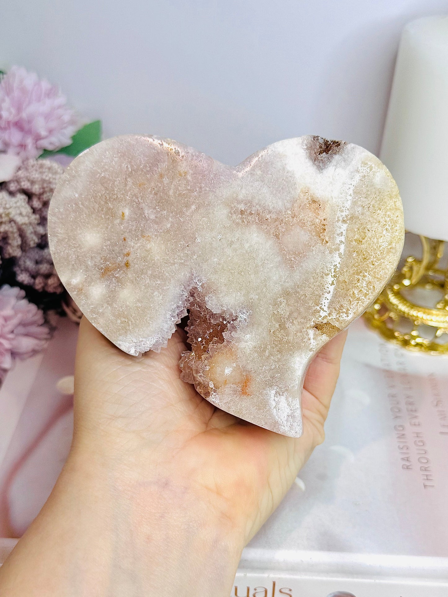 Pink Amethyst Druzy Carved Heart 374g