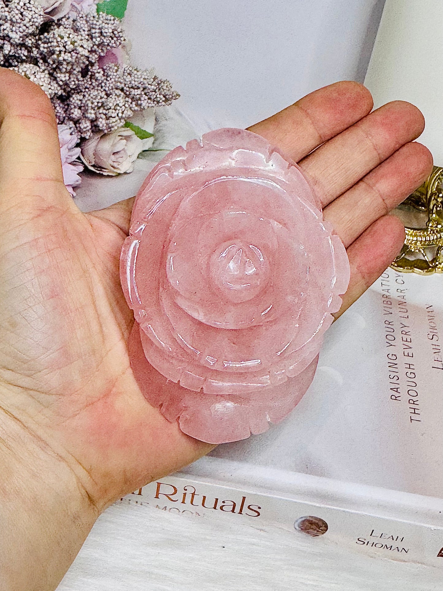 Large Rose Quartz Carved Rose 10cm