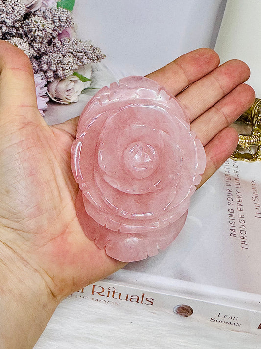 Large Rose Quartz Carved Rose 10cm
