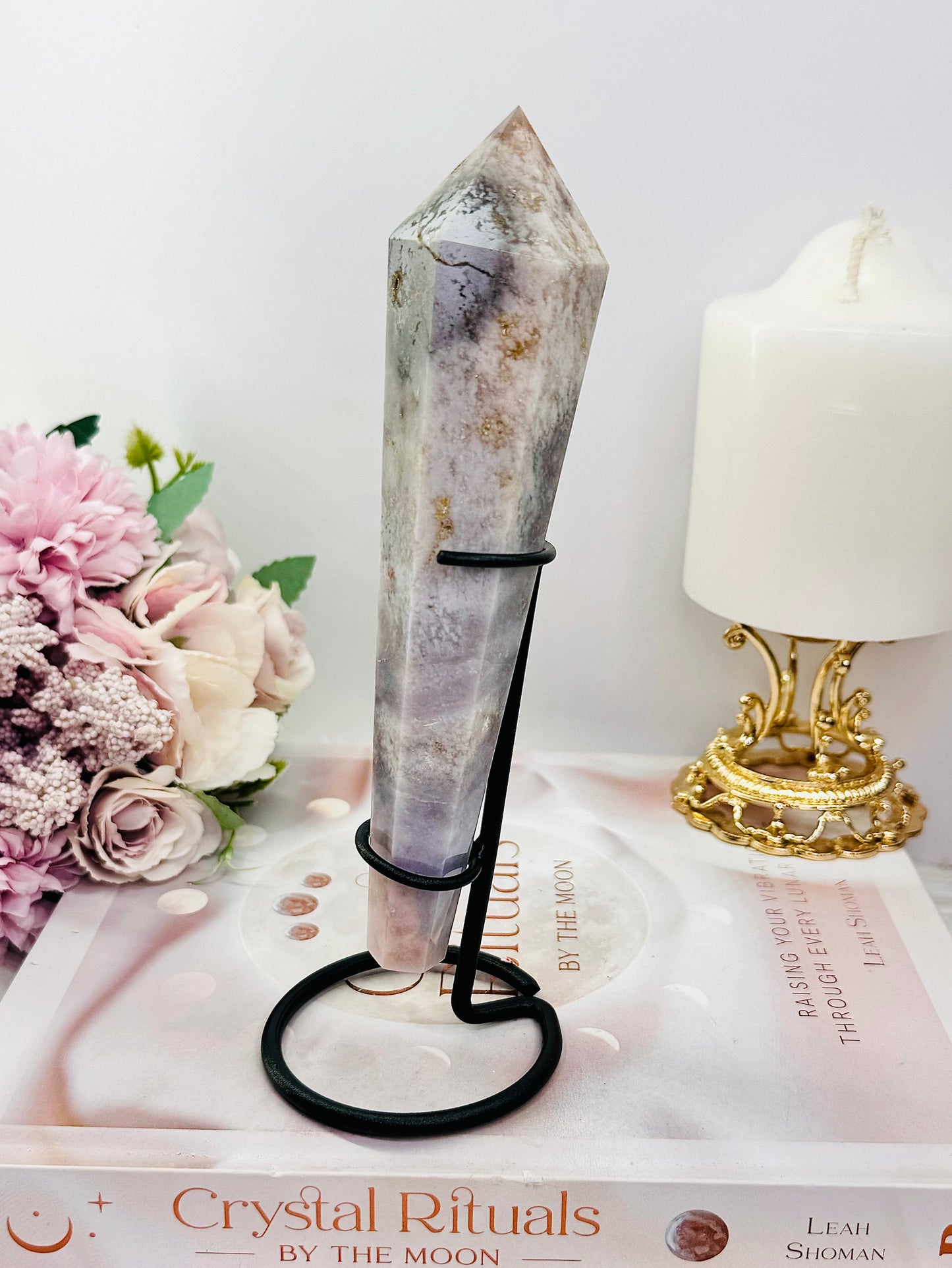 Beautiful Tall Natural Agate Carved Wand | Tower 18cm Tall Including Stand