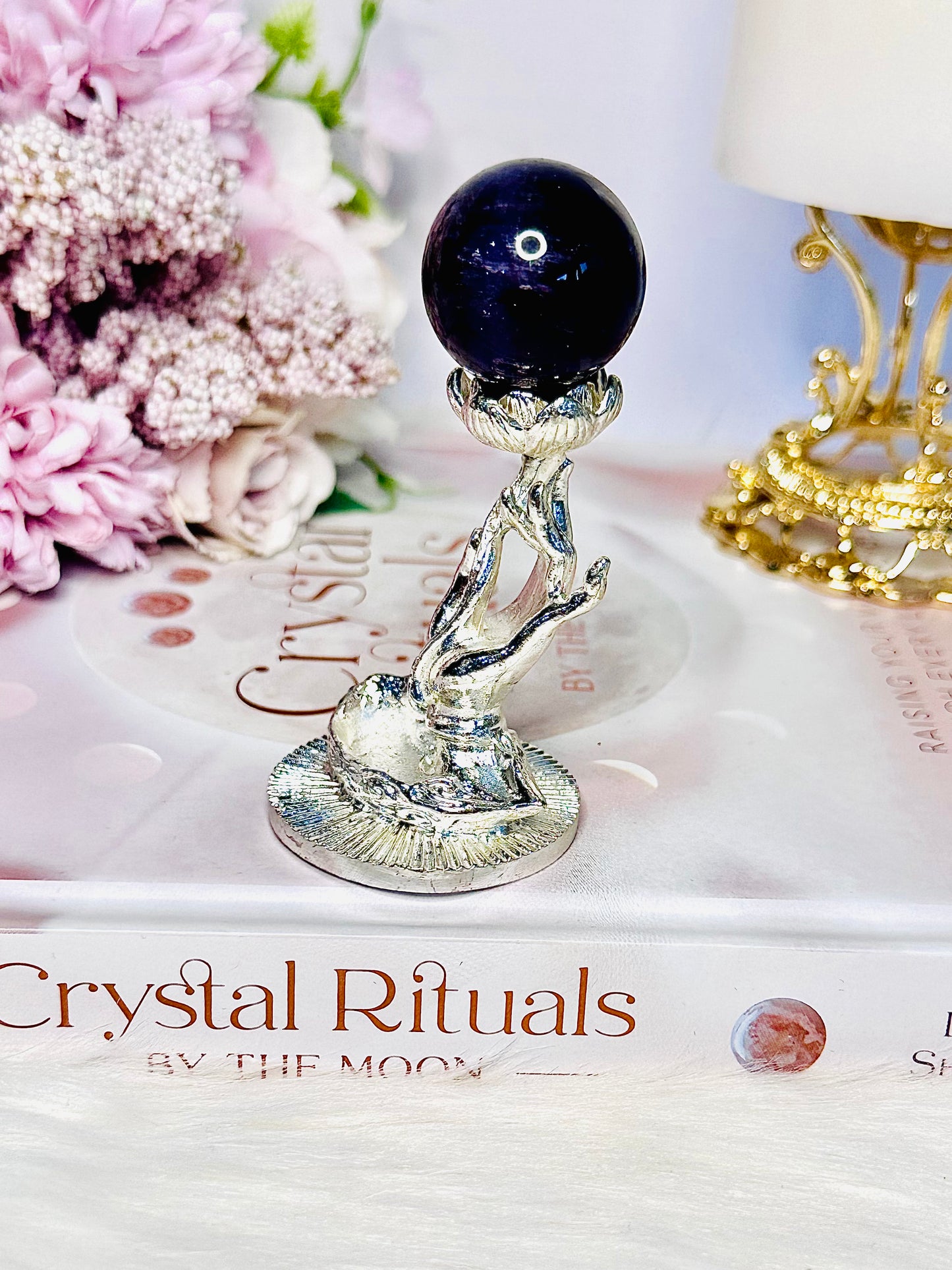 Gorgeous Silver Hand Stand with Amethyst Sphere Approx 10cm