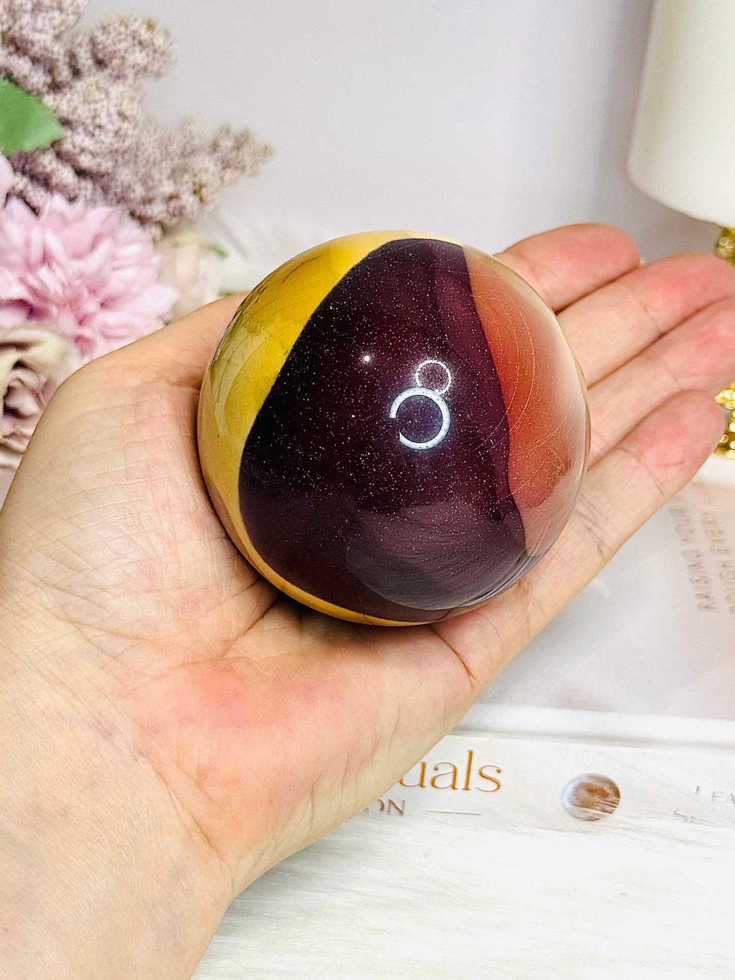 Large Mookaite Jasper Sphere on Stand 392g