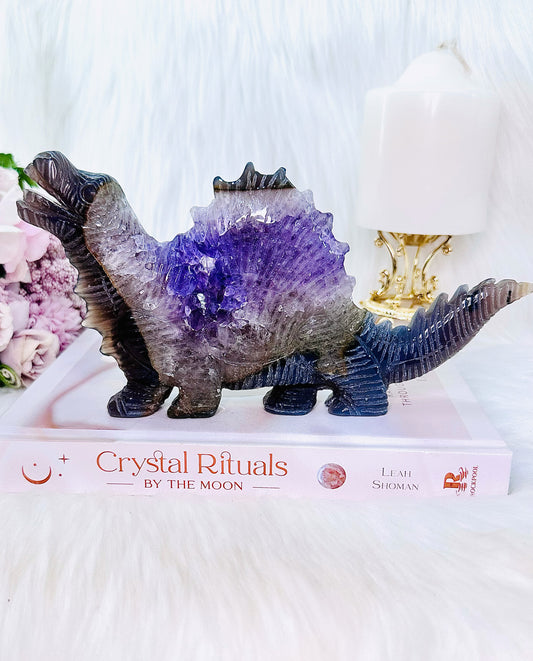 The Most INCREDIBLE Stunning Perfectly Carved Over Half a Kg 21cm Druzy Amethyst Agate Dinosaur Carving Just Spectacular