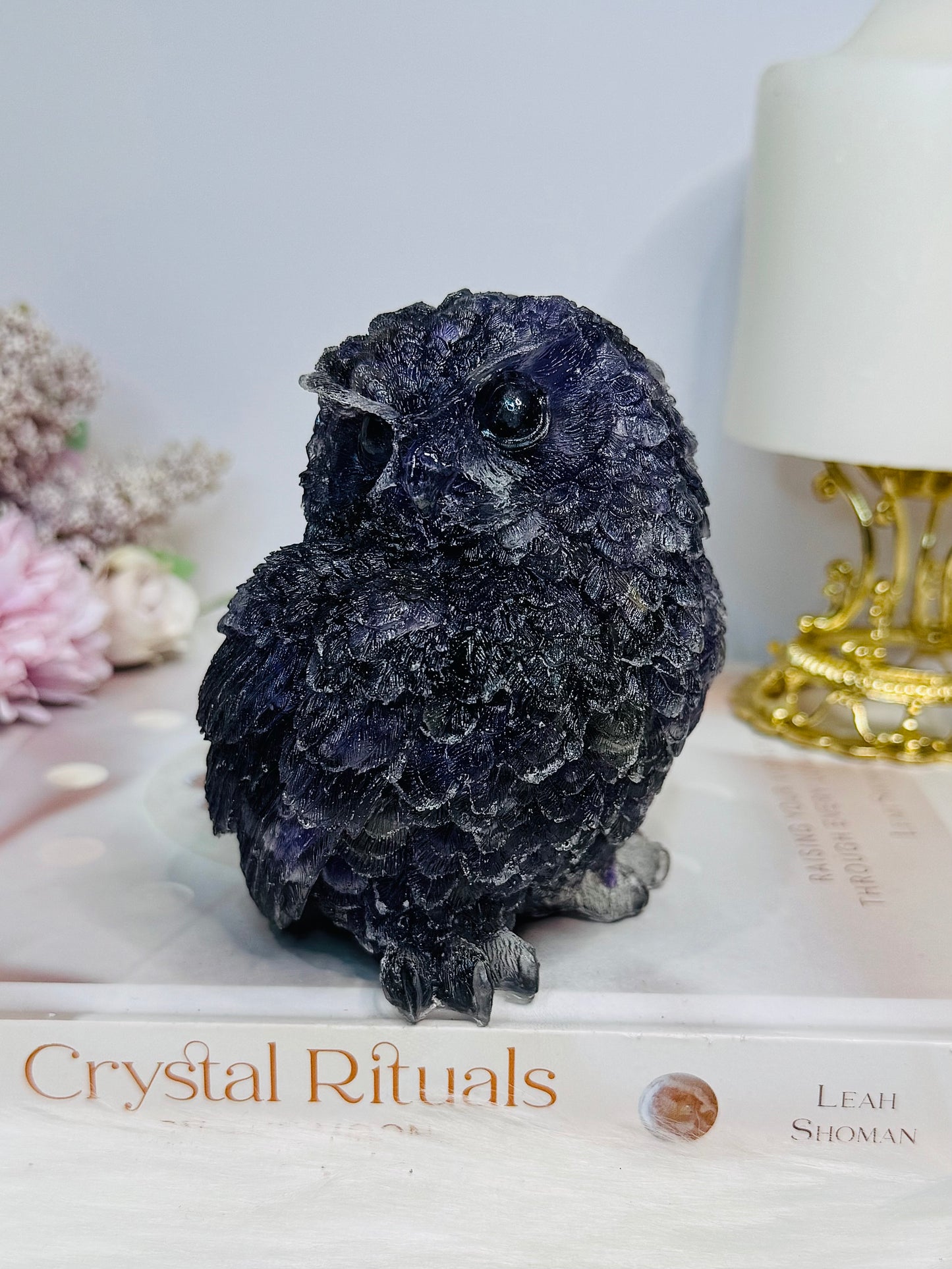 Large Amethyst Filled Resin Owl 10cm 621g