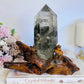 Stunning Large Garden Quartz | Lodolite Tower on Timber Base 938grams 27cm