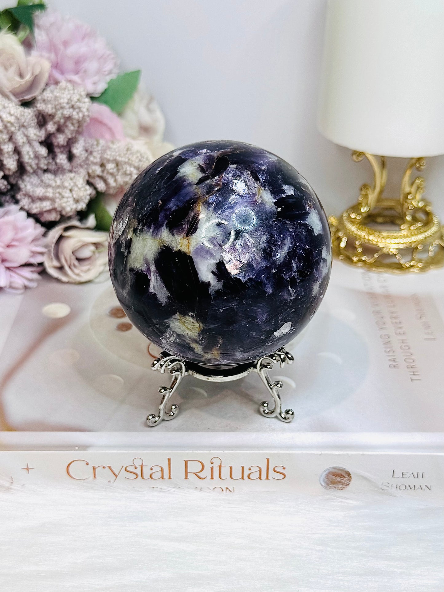 Large Lepidolite | Purple Mica Sphere on Stand 629g