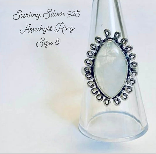 Sterling Silver 925 Moonstone Ring Size 8