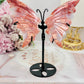 Gorgeous 13cm Pink Agate Butterfly Wings On Black Stand