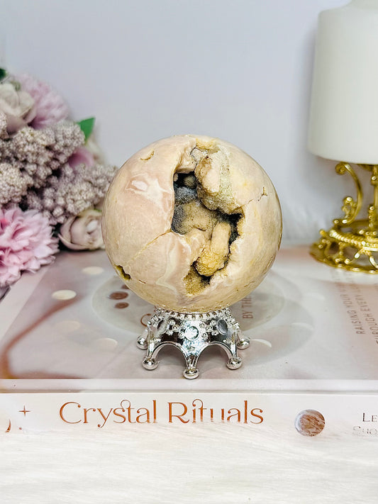 Large Druzy Pink Amethyst Sphere on Stand 414g