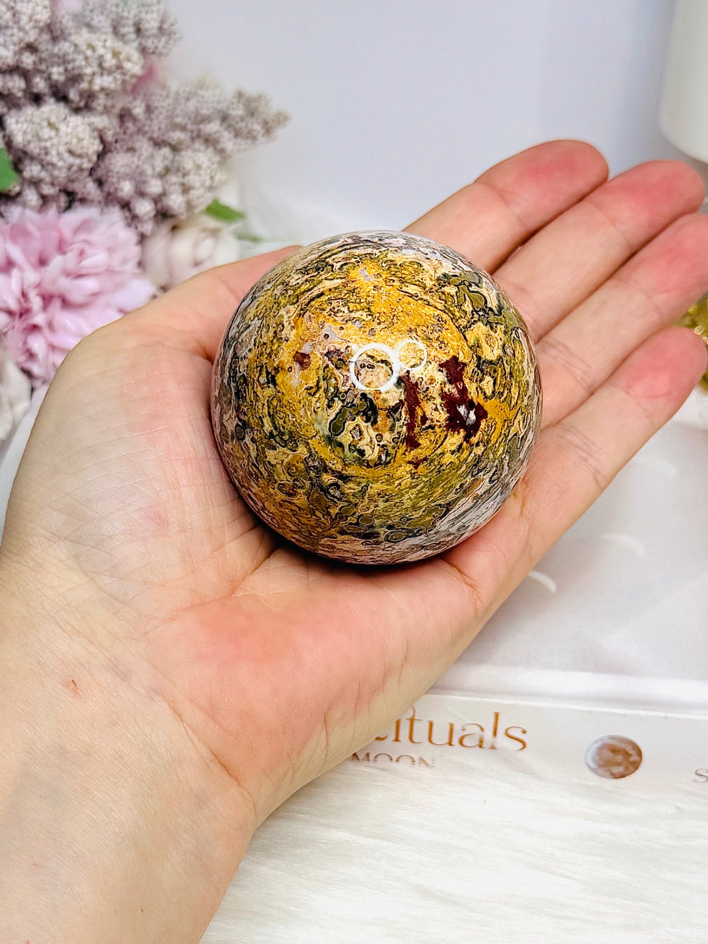 Leopard Skin Jasper Sphere on Stand 237g