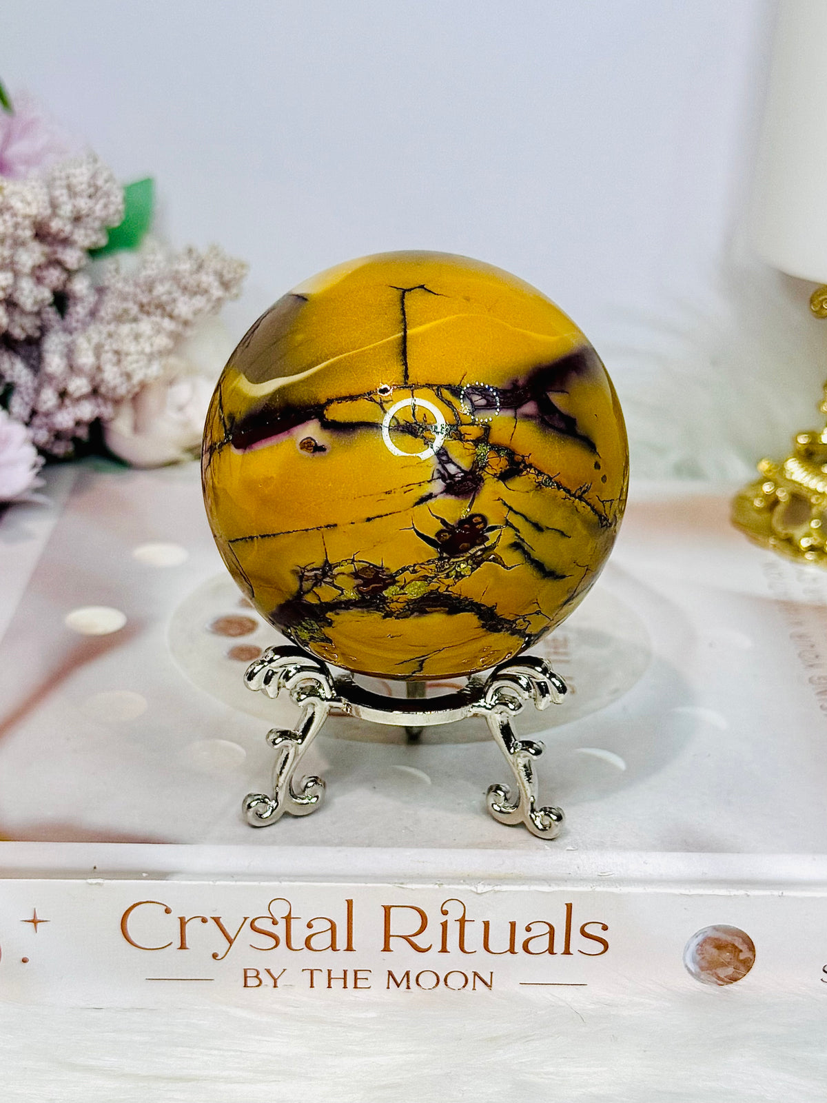 Large Mookaite Jasper Sphere on Stand 412g
